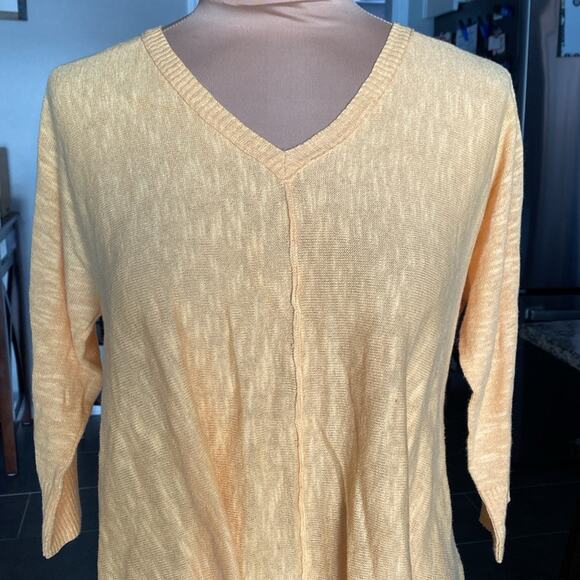 Eileen Fisher women’s tangerine peach linen blend shark bite 3/4 sleeve sweater - Picture 1 of 7